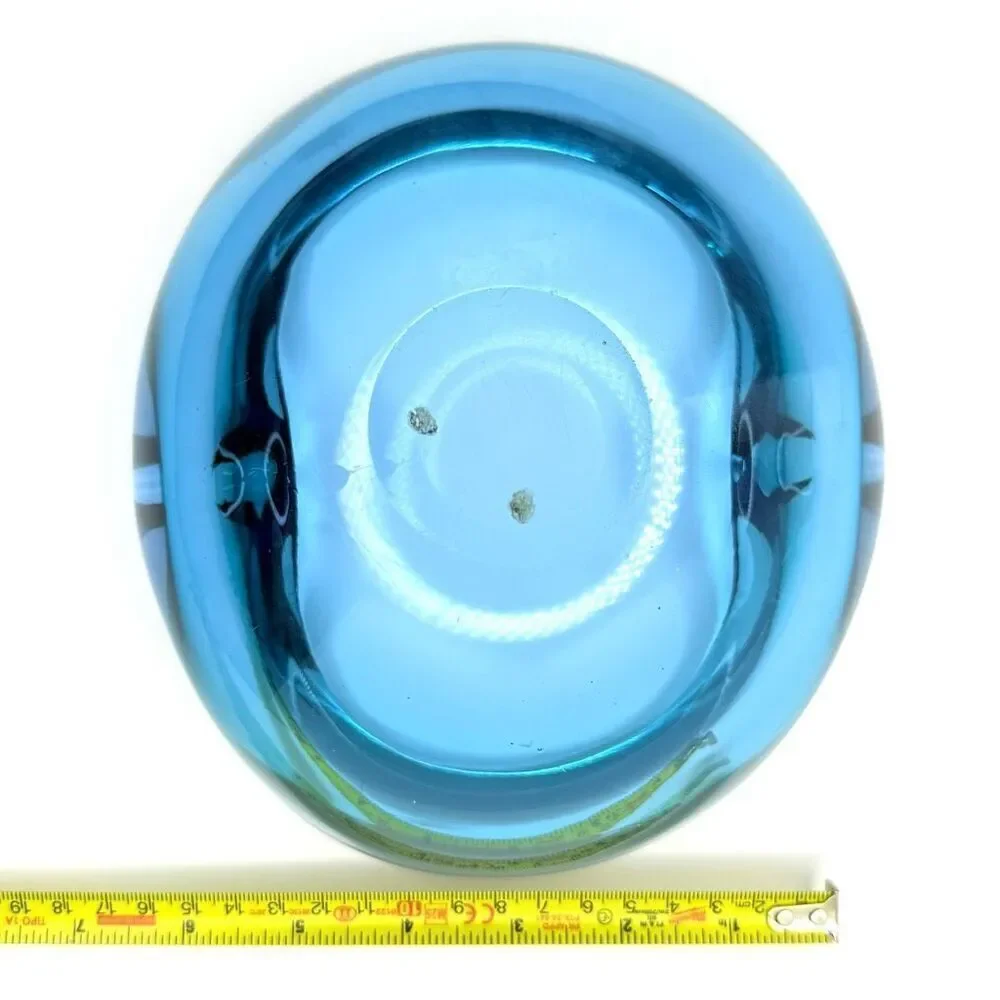 Mid-Century Murano Style Sommerso Blue Cobalt Heart Glass Bowl Ashtray